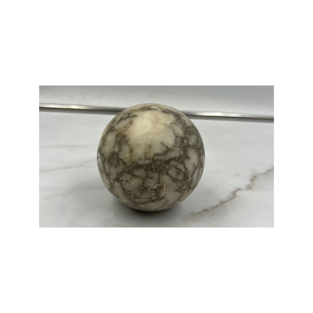 Vintage Polished Marble Sphere Decorative Stone Ball Cream Grey Brecciated 3.5"